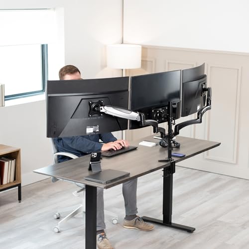 VIVO Triple Pneumatic Monitor Mount for 3 Screens up to 32 inches, Fully Adjustable, Heavy Duty Desk Stand with C-Clamp, Black, STAND-V300G - color: Black, size: Triple Mount