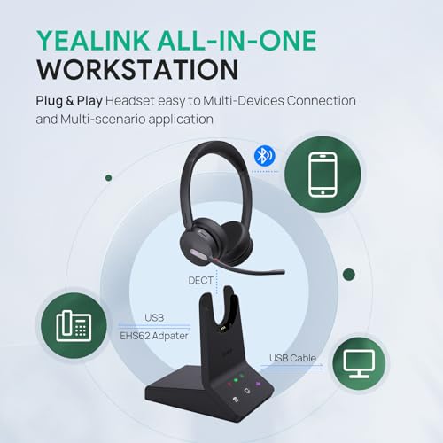 Yealink WH64 Dual DECT Bluetooth Wireless Headset for Phone PC Mobile Teams - size: Stereo