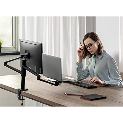 Viozon Monitor and Laptop Mount, 2-in-1 Adjustable Dual Arm Desk Mounts Single Desk Arm Stand/Holder for 17 to 32 Inch LCD Computer Screens, Extra Tray Fits 12 to 17 inch Laptops (Black) - color: Black