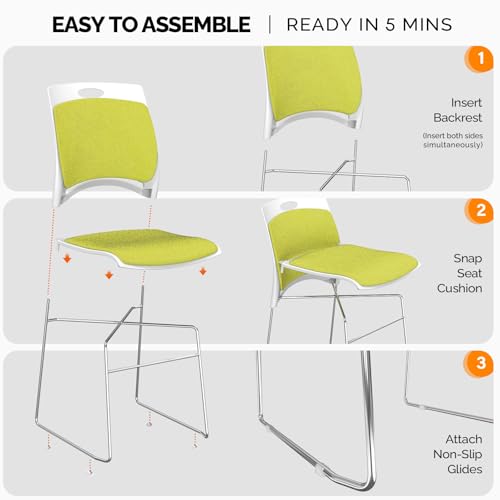 VINGLI Stackable Plastic Mesh Padded Chairs for Office Set of 8, Green | Stacking Chairs with Metal Sled Base, Ergonomic Plastic Pad Seat & Back, Waiting Banquet Guest Break Room, Easy to install - color: Green, size: 8 Pack