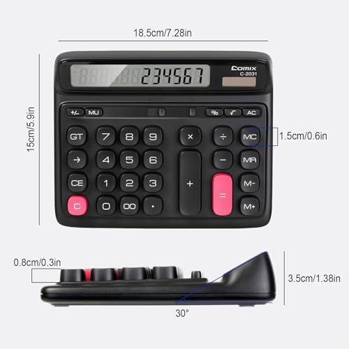Comix Desk Calculator with 12 Digits Large LCD Display, Solar Battery Dual Power, Large Computer Keys Basic Calculator for Home Office School - color: Black