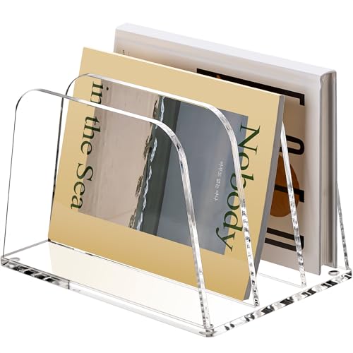 HeZone Desk File Organizer,3-Section Vertical Clear File Organizer File Holder Folder Holder Mail Sorter Acrylic Stand Rack,Office Organization for Home, Office & Classroom(1 Pack) - size: B5,3-Section