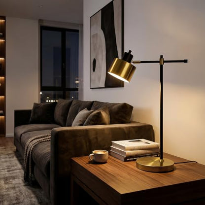 22.2" Modern Desk Lamp, Metal Table Lamp with LED Bulb, Adjustable Reading Lamps for Living Room, Mid Century Task Lamp for Home Office, Industrial Bedside Lamps with Solid Base,Black and Gold - color: Black and Gold