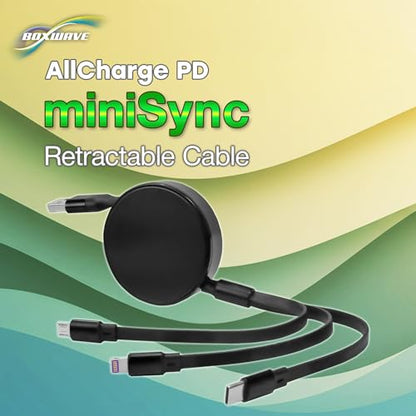 BoxWave Cable Compatible with Logitech Spotlight Presentation Remote - AllCharge PD miniSync (100W), Retractable High-Speed Charging Portable USB Cable - Jet Black