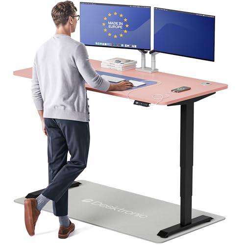 Desktronic HomePro Standing Desk 60x30 — Made in Europe, Ergonomic Sit Stand Home Office Desk, Electric Height Adjustable, Dual Motor, USB & USB-C Charging, Wobble-Free, Touchscreen, 3 Memory Presets - color: Black + Pink, size: 60 x 30 in