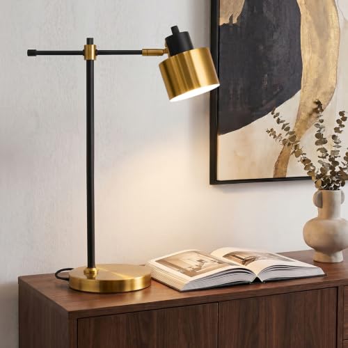 22.2" Modern Desk Lamp, Metal Table Lamp with LED Bulb, Adjustable Reading Lamps for Living Room, Mid Century Task Lamp for Home Office, Industrial Bedside Lamps with Solid Base,Black and Gold - color: Black and Gold