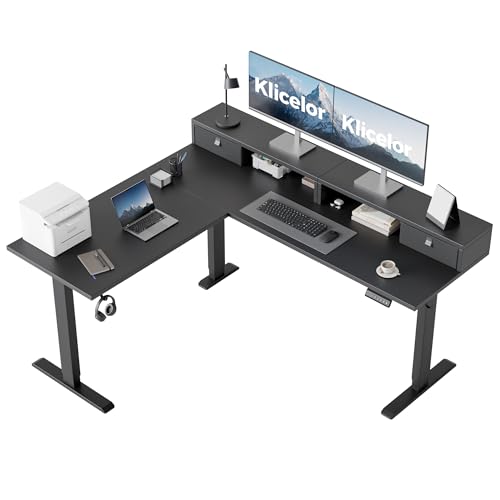 Klicelor L Shaped Electric Standing Desk 63 x 55.1 inch with Shelf, Height Adjustable Corner Desk, Sit Stand Desk with Storage Shelf, Home Office Computer Table, Black - color: Black, size: 63 x 55 Inch with Storage