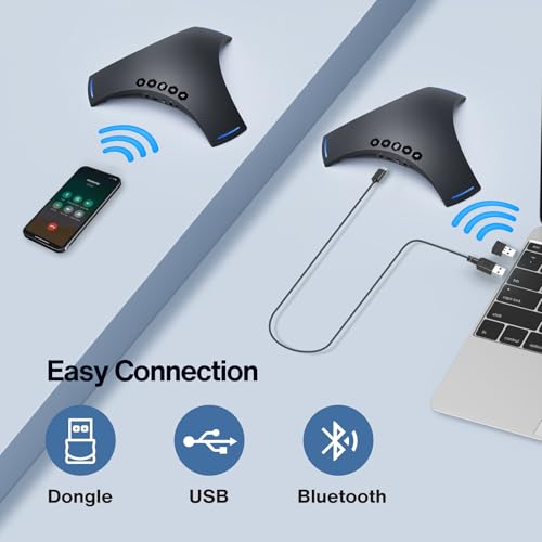 Conference Speaker and Microphone - Bluetooth Speakerphone with Daisy Chain, 360° Omnidirectional Voice Pickup, Echo & Noise Cancellation, Support Wireless Dongle, USB Connection, for Meeting Room