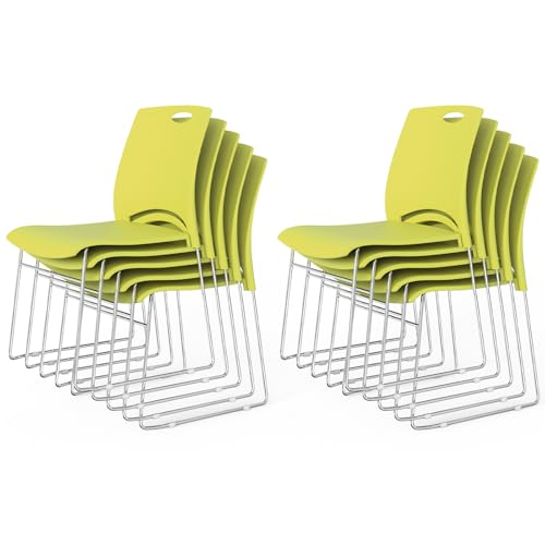 VINGLI Stacking Chairs Set of 10 Stackable Office Chairs with Metal Sled Base, Ergonomic Plastic Seat, Stacking Chairs for Waiting Room Break Room Banquet Guest, Green - color: Green, size: 10 Pack