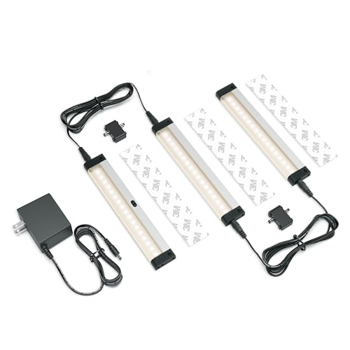 EShine Hand Wave Activated Under Cabinet LED Lighting Kit, Dimmable, 3-Pack 7 in - Touchless Dimming Control, Black Under Counter Lights for Kitchen, Garage, Office, Shelf - Warm White (3000K) - size: 3 pack