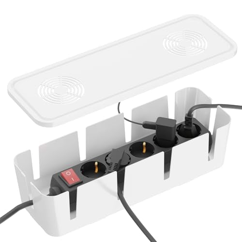 Cable Management Box, Cable Organizer Box and Power Strip Box, Power Strip Protector Box - Wire Box Hider for Desk - 10 Open Slots (White) - color: White