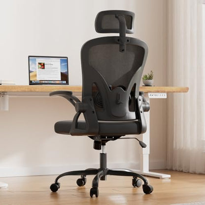Farini Ergonomic Office Chair, Desk Chair with Headrest, Black & Dark Black | Home Office Desk Chair with Headrest, High Back Swivel Computer Chair, Armrests and Adjustable Lumbar Support - color: All Black, size: Set of 1
