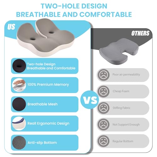 Seat Cushion, Memory Foam for Sit Bone and Back Pain Relief - color: Gray
