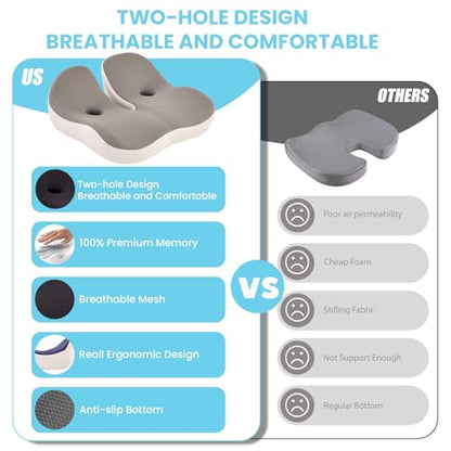 Seat Cushion, Memory Foam for Sit Bone and Back Pain Relief - color: Gray