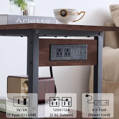 Lerliuo 3-Tier Printer Stand with Charging Station, Rolling Printer Table - color: Walnut, size: 3-Tier with Charger