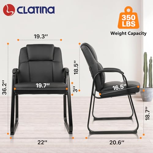 CLATINA Leather Guest Chair with Padded Arm Rest for Reception Meeting Conference and Waiting Room Side Office Home Black with Sled Base 2 Pack - color: Black-seldbase, size: 2 Pack
