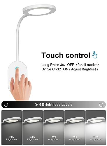 deeloop Wall Mounted Reading Light,Book Lights with USB Output, Reading Lamps for Bed Headboard in 4 Hours Auto-Off, Touch Control Wall Lamp with 5 Dimmable Flexible Head Rotation Bedside Lamps White - color: White