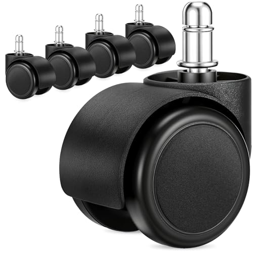 2" Office Chair Casters Wheels Heavy Duty, 5 pcs Chair Wheel Replacement | 11mm Stem Only, Won’t Work with 10mm Stems or IKEA Chairs, Silent Rubber Casters Safe for Hard Floors, Supports Up to 300 lbs