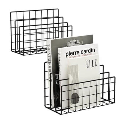 3-Slot Metal Mesh Desk Mail Organizer, Letter Sorter File Holder for Office & Home, 2PCS (Black)