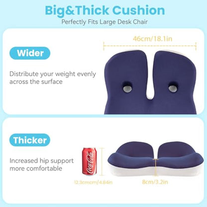 Seat Cushion, Memory Foam for Sit Bone and Back Pain Relief - color: Blue
