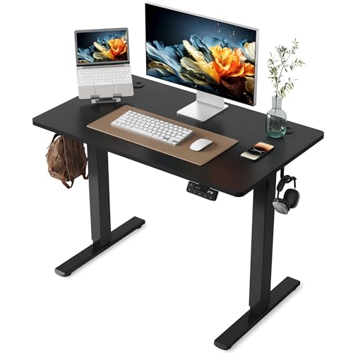 YIHAYO Electric Standing Desk, 40 x 24 Inches Stand Up Desk with Splice Board, Adjustable Height Desk, Computer Desk for Home Office, Black Frame/Black Top - color: Black Frame/Black Top, size: 40*24 Inch