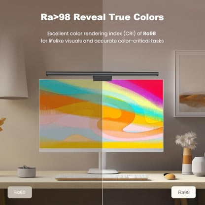 YEELIGHT Monitor Light Bar RGB Backlight, Ra98 Computer Lamp Works with Matter & Alexa for Home Office Gaming, 350LM Dimmable No Glare Eye-Care LED Screen Bar, USB Desk Lamp Stepless Dimming - color: Black