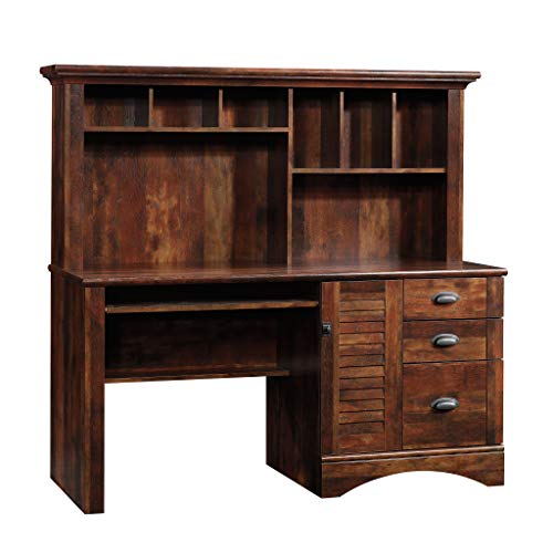 Sauder Harbor View Home Office Computer Desk with Hutch, Keyboard Tray, in Curado Cherry finish - color: Curado Cherry