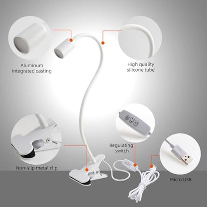 DAMI LED Reading Lights for Bed Headboard, Clip on Spotlight Lamp for Desk, Dorm Bed, Dimmable USB Clamp Book Light with Flexible Gooseneck, Change Color Temperature 3000/4000/6000K