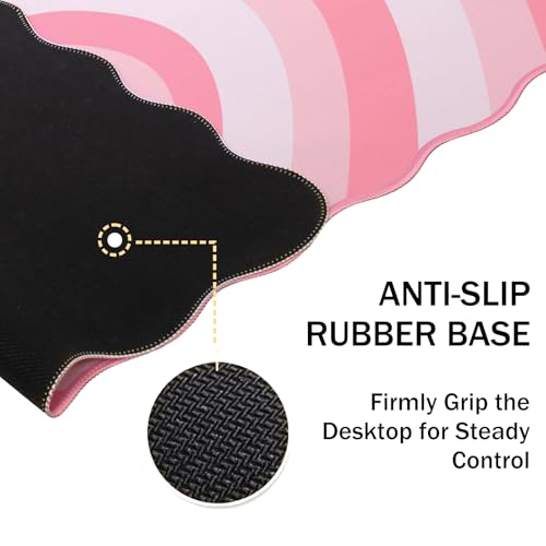 L-SPOUTTO Pink Mouse Pad,Cute Desk Mat XXL Large Scalloped Gaming Mousepad,35.4x15.7in Non-Slip Rubber Base Keyboard Pad Waterproof Desktop Mat for Laptop Computer Work Game Home Office-Pink Heart - color: Pink Heart