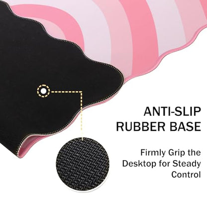 L-SPOUTTO Pink Mouse Pad,Cute Desk Mat XXL Large Scalloped Gaming Mousepad,35.4x15.7in Non-Slip Rubber Base Keyboard Pad Waterproof Desktop Mat for Laptop Computer Work Game Home Office-Pink Heart - color: Pink Heart