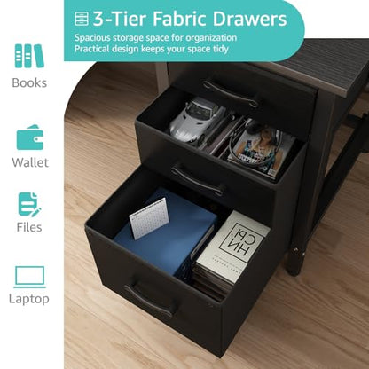 Lufeiya Computer Desk with File Drawers Cabinet, 47 Inch Reversible Home Office Desks with Filing Cabinet for Small Space, Gaming Study Writing Table PC Desks, Black - color: Black, size: 46.6"