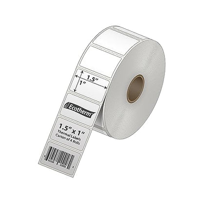 1.5" x 1" Thermal Labels | 4 Rolls | 1,325 Labels/Roll | 5,300 Total | fits Zebra, Munbyn, Rollo, Godex, Arkscan, iDPRT, Offnova Thermal Printers | Blank White Adhesive Stickers by Ecotherm - size: 1.5 x 1 White - 5300 Labels