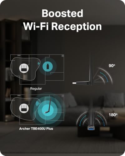 TP-Link BE6500 Tri-Band USB 3.0 Wi-Fi 7 Adapter for Desktop PC, WiFi Dongle | Wireless Adapter Up to 6500 Mbps|2.4+5+6GHz| High-Gain Antenna | Win11/10 | Plug & Play | MLO,4K-QAM,WPA3,OFDMA- TBE400U Plus - size: BE6500, WiFi 7