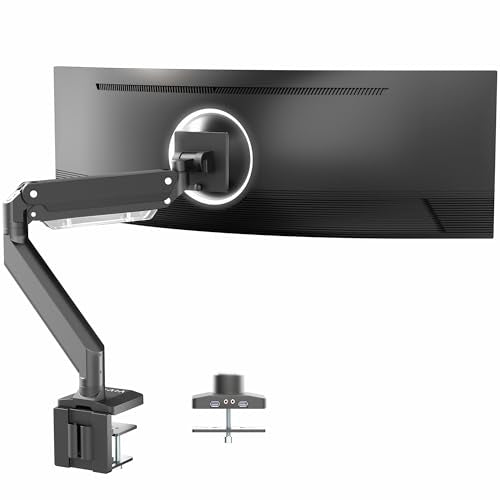 VIVO Premium Aluminum Heavy Duty Monitor Arm with 3.0 USB Ports, Fits Ultrawide Monitors up to 49 inches and 33 lbs, Single Desk Mount Stand, Pneumatic Height, Max VESA 100x100, Black, STAND-V101G1U - size: Standard, style: USB