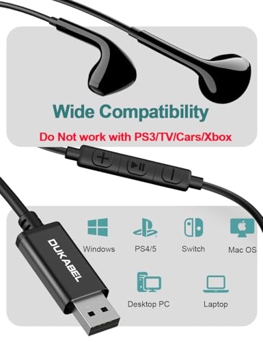 DUKABEL USB Wired Earbuds, PC Headphone with Mic for PC/ PS4/ PS5-6Feet