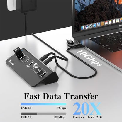 USB-C Hub,10Gbps USB Splitter with 4*USB-A and 3*USB-C Ports(Black) - color: Black
