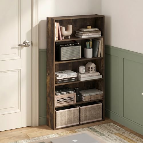 5-Tier Bookshelf, Cube Storage Organizer Bookcase, Book Shelf with Open Shelf, 7 x 24 x 44, for Home Office, Living Room, Bedroom, Amber Pine - color: Amber Pine, size: 5 Tier