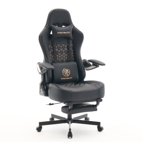 Ergonomic Gaming Chair for Adults with Mechanical Arm Armrests, Big and Tall High Back Computer Desk Chair with Footrest & Lumbar Support, Comfortable PC Gamer Chair(Black Leather) - color: Titan Black Leather