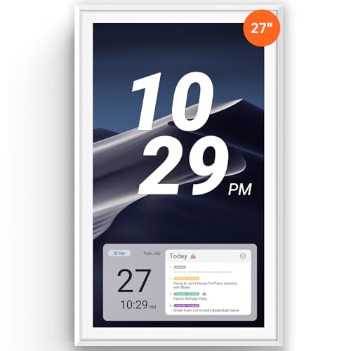 Apolosign 27-inch Digital Calendar, Smart Wall Planner with Calendar Sync, Chore Chart, Install Apps & Widget, Electronic Touchscreen Display for Family Schedules, Dual Mode, Wall Mount Included (White) - color: White