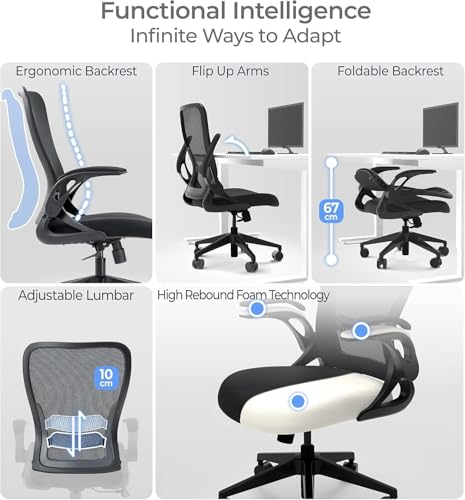 Tervo Model U - Folding Office Chair - Ergonomic Design for Small Spaces - color: Midnight Black