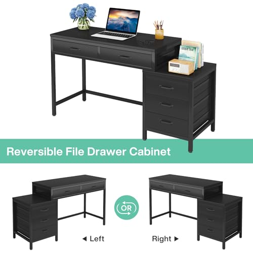 Tribesigns Computer Desk with 5 Drawers, Reversible Home Office Desks - color: Black