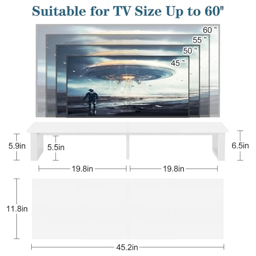aboxoo 45" TV Riser for 32-60 inch TV, TV Shelf with Steel Legs - color: White, size: 45 inch