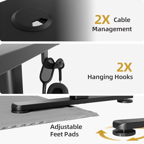 Claiks Electric Height Adjustable Standing Desk, 48x24 Inch, Deep Black | Smooth Height Adjustment, 3 Memory Presets, Cable management hub & hook, Stable Steel Frame, 156 lbs Capacity, Easy Assembly - color: Deep Black, size: 48