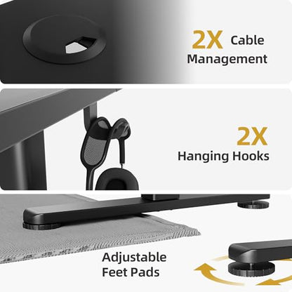 Claiks Electric Height Adjustable Standing Desk, 48x24 Inch, Deep Black | Smooth Height Adjustment, 3 Memory Presets, Cable management hub & hook, Stable Steel Frame, 156 lbs Capacity, Easy Assembly - color: Deep Black, size: 48