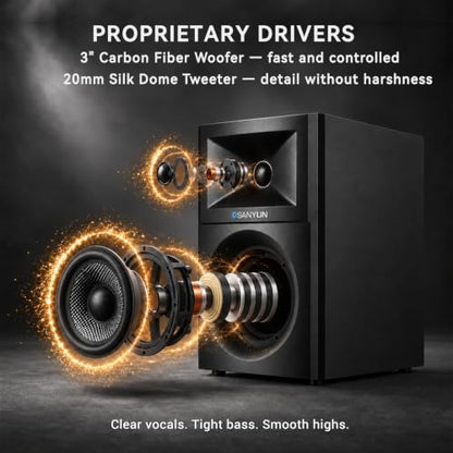 Sanyun SW203 3" 2-Way Active Bookshelf Speakers for Desktop Computer PC - color: Black