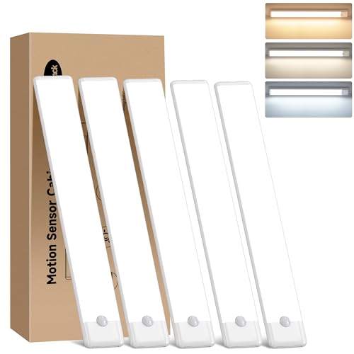 11.8 inch Motion Sensor Under Cabinet Light, 5-Pack, 3 Color | Dimmable, Rechargeable, Magnetic Closet Light, Wireless Under Counter Lighting, USB Cable Included - color: 3CCT, size: 11.8 inch