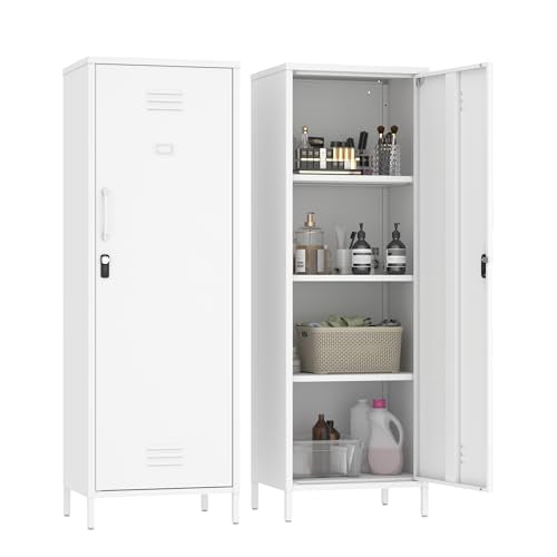 Steehoom Locker Cabinet, 59.06" H White Metal Locker Storage Cabinet for Employees with Locking Door and 2 Shelves Kids Locker Tool File Cabinets for Bedroom, Home Office, Garage, Bathroom - color: White, size: 59.06"H