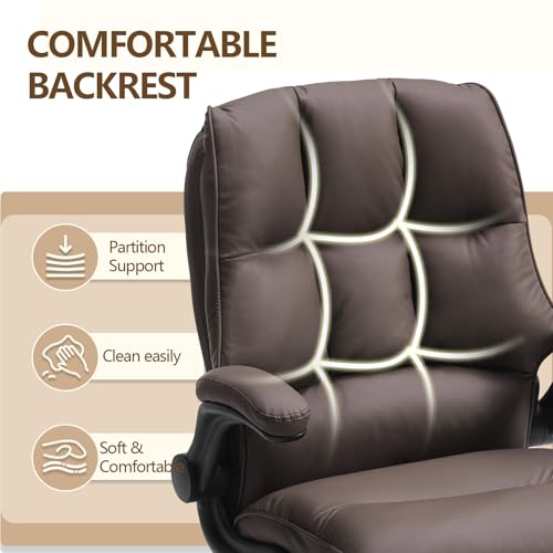 Comfy Office Chair Soft and Double Cushioned Ergonomic Computer Desk Chair | Suitable for Long Hours Executive Office Chair with Flip-up Armrests and Height Adjustment for Home Office Brown - color: Brown