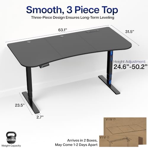 VIVO Black 63 x 32 in Standing Desk, DESK-KIT-2EBAC - color: Black Top + Power / Black Frame, size: 63 x 32 inch