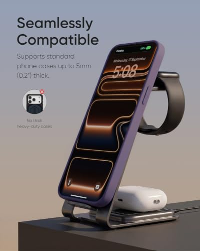 Intoval Aluminum 3 in 1 Wireless Charging Station for iPhone 17 16 15 14 13 12 11 Pro Max XR, Wireless Charger for Apple Watch 11 10 9 8 7 Ultra SE 3 2, Phone Charger for AirPods 4 Pro 2 3 (Lavender) - color: Lavender